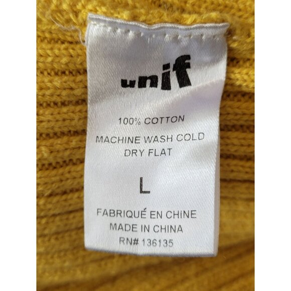 UNIF Women's Yellow Badsport Turtleneck Sweater L Stretchy Ribbed Rainbow Tag St - Picture 7 of 7